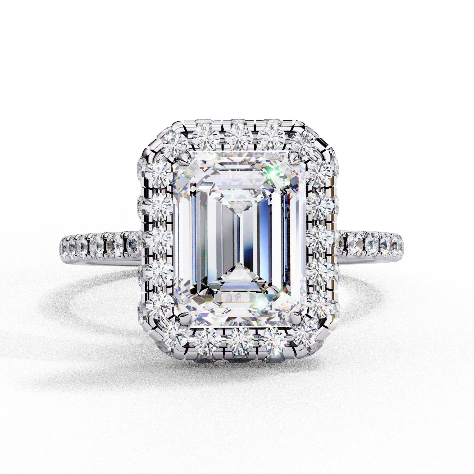 Emerald Cut Double Halo Diamond Engagement Ring